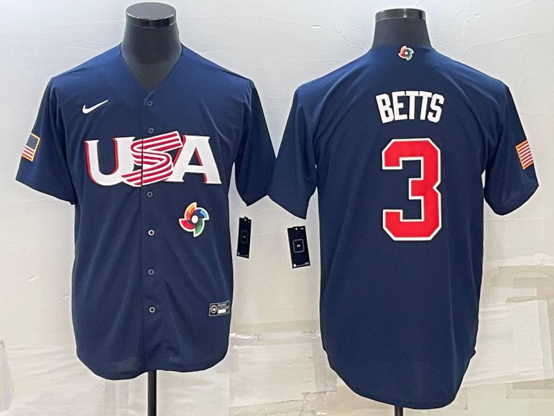 Men 2023 World Cub USA #3 Betts Blue Nike MLB Jersey6